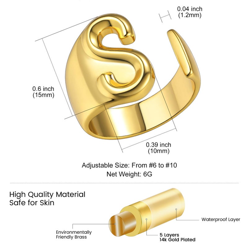 KeyStyle S Initial Rings for Women, GoldChic Jewelry Gold Bold Letter Ring With Alphabet S, Adjustable 14k Gold Plated Rings for Hip Hop Dancer - Image 5
